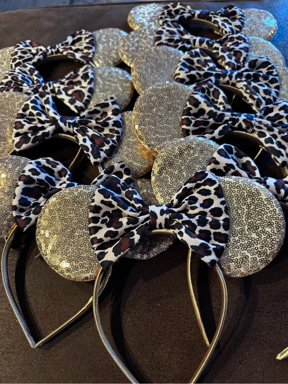 Bulk Lot 10 New Leopard Bow Gold Sequins Minnie Ear Headbands-Wholesale Pricing